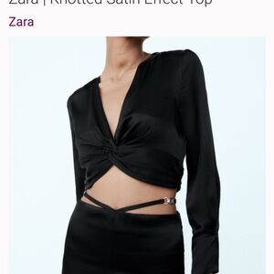 Zara Black Crop Blouse with Cut Out Tie Front